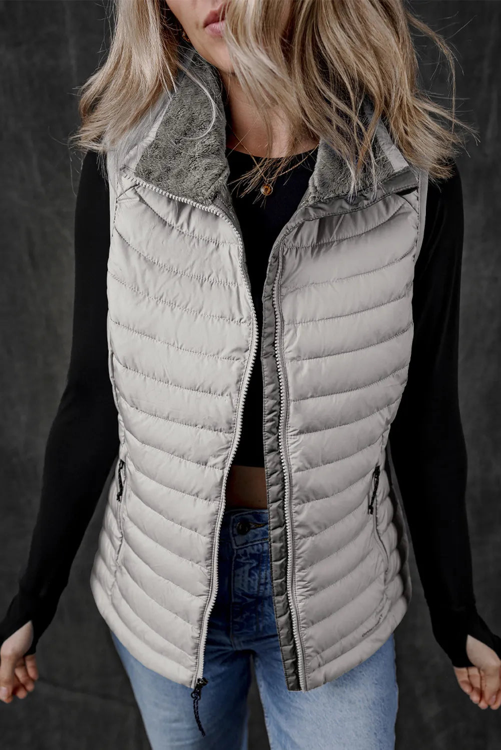 Pocketed Zip Up Vest Coat