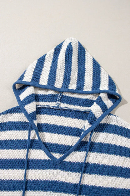 Drawstring Striped Long Sleeve Hooded Sweater