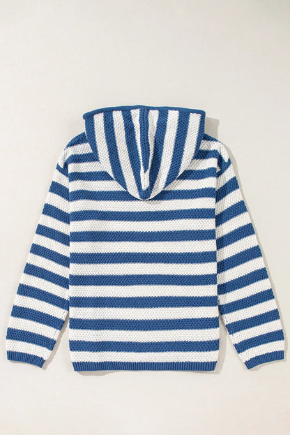 Drawstring Striped Long Sleeve Hooded Sweater