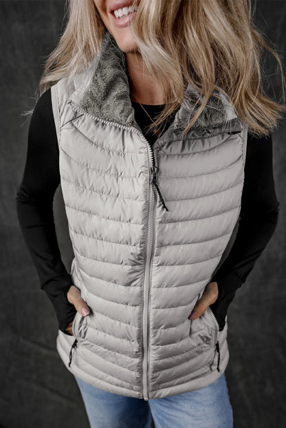 Pocketed Zip Up Vest Coat